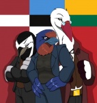 Rating: s
ID: 255290
Date: 2012-10-08 04:51:58 -0400
Status: active
Score: 28
anthro avian beak bird breasts clothed clothing commander droll3 estonia estonian_flag eyewear feathers female gabriels_(droll3) glasses group hi_res hirundinid karolina_(droll3) latvia latvian_flag lithuania lithuanian_flag male motacillid non-mammal_breasts oscine parody passerine paulius_(droll3) stork swallow_(bird) wagtail white_wagtail world_war world_war_2 post #255290