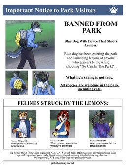 Rating: s
ID: 5675273
Date: 2025-06-29 11:37:28 -0400
Status: pending
Score: 32
adolescent anthro backpack black_hair blue_eyes breast_pocket bruised bruised_arm bruised_belly bruised_head canid canine canis cheetah clothed clothing clothing_lift collared_shirt contraption domestic_dog draw_over dress_shirt english_text facial_hair felid feline female fence food frown fruit fur gaikotsu goatee green_eyes grey_body grey_fur grumpy hair hi_res holding_food holding_fruit holding_object humor lemon lion looking_at_viewer male mammal mane markings meme mismatched_sexual_dimorphism multiple_images notice outside pantherine park parody pawprint_print plant poster ranged_weapon red_hair ryland_(trexler) shirt shirt_lift slacks spots spotted_body spotted_fur stone_path t-shirt text tie-dye tiger topwear tree undershirt url weapon white_spots wounded young post #5675273