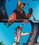 Rating: s
ID: 5158124
Date: 2024-11-03 09:02:13 -0500
Status: active
Score: 36
2024 4_fingers anthro arrow_(weapon) bear biped brown_body brown_fur canid canine clothing crossover disney duo english_text fingers fox fur grey_body grey_fur hat headgear headwear heavy_(team_fortress_2) hi_res in_tree little_john male mammal medic_(team_fortress_2) orange_body orange_fur paranoiac27 plant ranged_weapon robin_hood robin_hood_(disney) screencap screencap_edit team_fortress_2 text third-party_edit tree valve weapon post #5158124
