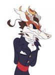 Rating: s
ID: 2272990
Date: 2020-05-27 22:10:03 -0400
Status: active
Score: 6
anthro barbel_(anatomy) black_clothing black_sclera brown_hair brown_markings clothing dragon eyewear facial_markings fancy_clothing fangs female flesh_whiskers glasses hair head_markings hi_res horn horn_jewelry jewelry long_nose markings mythological_creature mythological_scalie mythology no_pupils omoris orange_body red_clothing scalie seyre_(ahornsirup) short_hair simple_background solo teeth tuft volcanins whisker_tuft white_body white_eyes post #2272990