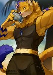 Rating: s
ID: 4908380
Date: 2024-07-09 18:32:48 -0400
Status: active
Score: 85
5_fingers abs anthro arm_markings armpit_hair arrowhead arrowhead_necklace arrowhead_pendant artist_name biceps biped black_bottomwear black_clothing black_shirt black_shorts black_topwear blue_body blue_fur blue_markings blue_tail_tuft blurred_background bodily_fluids body_hair bottle bottomwear clothed clothed_anthro clothed_male clothing container dexterlion digital_media_(artwork) felid feline_tail fingers fur fur_markings heat_(temperature) holding_bottle holding_container holding_object holding_water_bottle jewelry lion male male_anthro mammal markings muscular muscular_anthro muscular_arms muscular_male navel open_mouth outside palm_tree pantherine pecs pendant plant portrait shirt shorts sky sleeveless_shirt solo standing sunny sweat tail tail_tuft text three-quarter_portrait topwear tree tuft water_bottle windwttom yellow_body yellow_eyes yellow_fur post #4908380