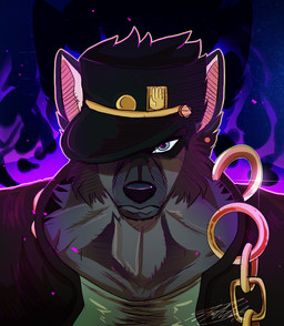 2016 alternate_species anthro blue_eyes canid canine clothed clothing fully_clothed fur furrification grey_body grey_fur hair hat headgear headwear hi_res jojo's_bizarre_adventure jotaro_kujo looking_at_viewer male mammal meme shiinrai solo