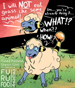 Rating: s
ID: 4985856
Date: 2024-08-14 13:54:51 -0400
Status: active
Score: 142
2_panel_comic after_transformation ambiguous_gender blue_eyes blush bovid caprine comic dialogue ellipsis embarrassed exclamation_point feral fluffy fur furufoo generation_2_pokemon grass grazing hooves interrobang mammal mareep nintendo oblivious offscreen_character plant pokemon pokemon_(species) quadruped question_mark shocked speech_bubble tail text tongue transformation verbal_reaction_to_tf white_text wool_(fur) post #4985856