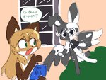 Rating: s
ID: 4715783
Date: 2024-04-12 08:11:14 -0400
Status: active
Score: 25
4:3 anthro averi_(fiddleafox) black_eyes book brown_body brown_fur canid canine character_request conditional_dnp detailed_background dipstick_tail duo english_text female female_anthro fiddleafox flying fox fur gloves_(marking) green_eyes grey_body grey_fur hair hi_res holding_book holding_object is_this_a_pigeon lagomorph leg_markings leporid looking_at_another mammal markings meme paws rabbit socks_(marking) standing tail tail_markings text white_body white_fur wings post #4715783