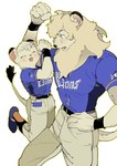 Rating: s
ID: 4911842
Date: 2024-07-11 03:44:46 -0400
Status: active
Score: 43
2021 anthro arm_grab athletic athletic_female athletic_male atie1225 baseball_uniform bottomwear brother_(lore) brother_and_sister_(lore) clothed clothing dipstick_ears duo ear_markings eyes_closed felid female footwear fur kemono larger_male leo_(saitama_seibu_lions) lifted lina_(saitama_seibu_lions) lion male mammal mane mascot multicolored_ears nippon_professional_baseball open_mouth pantherine pants saitama_seibu_lions shirt shoes sibling_(lore) simple_background sister_(lore) size_difference smaller_female sportswear topwear uniform whiskers white_background white_body white_fur white_mane wristband post #4911842