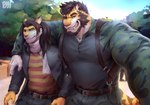Rating: s
ID: 5643287
Date: 2025-06-15 02:19:12 -0400
Status: active
Score: 18
2021 absurd_res akimori_(myokuju) anthro arm_around_shoulders artist_logo beard black_claws black_clothing black_hair black_jacket black_topwear blue_eyes camera camo camo_clothing camo_print camo_shirt camo_topwear claws clear_sky clothing day duo facial_hair fangs father_(lore) father_and_child_(lore) father_and_son_(lore) felid finger_claw forest fur green_camo hair hi_res holding_camera holding_object jacket lion logo long_hair looking_at_viewer male mammal markings michael_(myokuju) multicolored_body multicolored_fur one_eye_closed outside pantherine parent_(lore) parent_and_child_(lore) parent_and_son_(lore) pattern_clothing pattern_shirt pattern_topwear physen plant red_stripes sabertooth_(anatomy) scarf shirt sky son_(lore) striped_clothing striped_markings striped_shirt striped_tail striped_topwear stripes tail tail_markings taking_picture taking_selfie teeth tiger topwear tree two_tone_body two_tone_fur watermark white_body white_fur white_scarf wink yellow_body yellow_fur yellow_stripes post #5643287