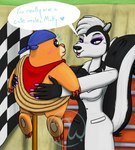 Rating: s
ID: 4257478
Date: 2023-08-27 11:44:45 -0400
Status: active
Score: 7
2021 3_fingers 5_fingers anthro big_tail black_body black_fur black_nose black_tail blue_eyes blue_kerchief blush bodily_fluids breasts brown_body brown_eyes brown_fur cape checkered checkered_flag claws clothing coat colored_nails dialogue dirt duo eulipotyphlan eye_contact eyebrows eyelashes eyeshadow facial_markings female fingers flagpole flattered flattering fur hair head_markings heart_symbol hi_res holding_up_other_character inner_ear_fluff kerchief lab_coat larger_female looking_at_another mail_mole makeup male male/female mammal markings mephitid mole_(animal) molty multicolored_body multicolored_fur multicolored_tail nails nervous open_mouth pawpads paws pink_nose pockets purple_nails red_cape red_claws red_clothing rope scarlett_(mail_mole) size_difference skunk skywater smaller_male smile smiling_at_another speech_bubble sweat tail talpa_games tongue toolbox topwear tuft white_body white_fur white_hair wide_hips post #4257478