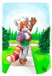 Rating: s
ID: 2518599
Date: 2020-12-06 20:31:29 -0500
Status: active
Score: 21
2020 4_fingers ailurid amber_eyes anthro backpack barefoot biped black_nose blue_sky border bottomwear brown_body brown_fur cheek_tuft clothed clothing colored_pencil_(artwork) day detailed_background eyebrows facial_markings facial_tuft feet fingers fluffy fluffy_tail fully_clothed fur gesture grass green_clothing green_shirt green_topwear grey_bottomwear grey_clothing grey_pants head_markings head_tuft hi_res jakemi leaf looking_at_viewer looking_back male mammal markings multicolored_body multicolored_clothing multicolored_fur orange_body orange_fur outside pandapaco pants park path pink_inner_ear plant plantigrade pockets pointy_ears prick_ears raised_arm red_body red_fur red_panda ring_(marking) ringed_tail shadow shirt short_sleeves shrub signature sky smile soles solo striped_markings striped_tail stripes t-shirt tail tail_markings three-quarter_view toes topwear traditional_media_(artwork) tree tuft walking waving white_body white_border white_clothing white_fur white_shirt white_topwear young young_anthro post #2518599