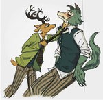 Rating: s
ID: 3274772
Date: 2022-04-12 16:32:05 -0400
Status: active
Score: 45
2020 5_fingers anthro antlers beastars black_nose blush bodily_fluids bottomwear canid canine canis cervine claws clothed clothing clothing_pull coat deer duo fingers front_view frown fur green_body green_bottomwear green_clothing green_coat green_fur green_necktie green_outerwear green_pants green_theme green_topwear green_vest hi_res horn legoshi_(beastars) looking_at_another louis_(beastars) louis_pulling_legoshi male mammal necktie necktie_pull pants pattern_bottomwear pattern_clothing pattern_necktie pattern_pants red_deer simple_background snout spacemerperson striped_bottomwear striped_clothing striped_necktie striped_pants stripes sweat tan_body tan_bottomwear tan_clothing tan_fur tan_pants three-quarter_view throat_grab topwear vest white_background white_dress_shirt wishbone_mouth wolf worried post #3274772