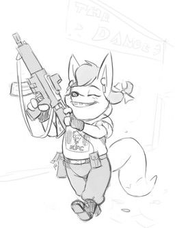 Rating: s
ID: 4786380
Date: 2024-05-16 10:00:46 -0400
Status: active
Score: 46
2024 accessory anthro bow_ribbon braces canid canine chicken_little_(2005) colonel_sanders disney dogyd english_text eyes_closed female fox foxy_loxy_(2005) gun hair_accessory hair_bow hair_ribbon hi_res holding_gun holding_object holding_ranged_weapon holding_weapon kfc machine_gun mammal monochrome ranged_weapon ribbons sketch smile solo tail text walking walking_towards_viewer weapon post #4786380