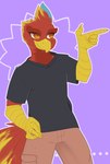 Rating: s
ID: 3041453
Date: 2021-11-24 11:20:43 -0500
Status: active
Score: 19
2021 5_fingers absurd_res amber_eyes anthro avian beak biped bird black_clothing bottomwear claws clothed clothing digital_media_(artwork) european_mythology eyebrows feathers feet finger_gun fingers gesture greek_mythology hand_gesture hand_on_hip hi_res looking_away male meus mythological_avian mythological_bird mythological_creature mythological_firebird mythology paggi phoenix pointing pose purple_background raised_arm scuted_arms scuted_hands scutes shirt simple_background smile smirk smug solo standing talons toes topwear post #3041453