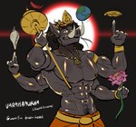 Rating: s
ID: 5549060
Date: 2025-05-04 17:25:44 -0400
Status: active
Score: 3
4_arms abs absurd_res accessory anthro armlet armpit_hair aura black_body black_hair body_hair bracelet chakram clothed clothing conch crown deity dharmachakra ear_piercing ear_ring earth_(planet) eastern_mythology english_text flower hair halo headgear hi_res jewelry linreddragon lotus_(flower) mace male mammal melee_weapon multi_arm multi_limb mythology necklace nipple_piercing nipples piercing plant ring_piercing solo suid suine sus_(pig) text tiara topless weapon wild_boar post #5549060