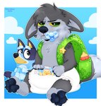 Rating: s
ID: 5609624
Date: 2025-05-30 15:48:09 -0400
Status: active
Score: 18
annoyed anthro baby_bottle backpack blue_background bluey_(series) bluey_heeler border clean_diaper clothed clothing cloud diaper diaper_only frown fructoruu fur generation_3_pokemon green_eyes grey_body grey_fur grumpy hi_res male nintendo object_in_mouth pacifier pacifier_in_mouth pawpads paws pokemon pokemon_(species) poochyena simple_background sitting sky solo toddler topless wearing_diaper white_background white_border young young_anthro young_male post #5609624
