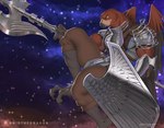 Rating: s
ID: 5610374
Date: 2025-05-30 21:43:49 -0400
Status: active
Score: 40
accipitrid accipitriform anthro armor avian bare_arms barefoot beak belt bird black_body black_feathers black_scutes bottomwear bracers breastplate breechcloth brown_body brown_feathers claws clothing elden_ring elden_ring_nightreign feathered_wings feathers feet flying fromsoftware guardian_(nightreign) halberd holding_halberd holding_melee_weapon holding_object holding_polearm holding_shield holding_weapon male melee_weapon multicolored_beak multicolored_wings muscular muscular_anthro muscular_male orange_eyes pants pauldron polearm ragnarokdragon scutes shield shirt short_sleeves sky solo star starry_sky topwear weapon wings post #5610374