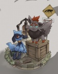 Rating: s
ID: 164225
Date: 2011-09-14 12:41:59 -0400
Status: active
Score: 18
all_fours ambiguous_gender canid canine crate duo generation_4_pokemon generation_5_pokemon grass green_eyes looking_at_viewer mammal nintendo plant pokemon pokemon_(species) red_eyes riolu samidaro sign sitting standing tail zorua post #164225