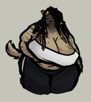 Rating: s
ID: 3504644
Date: 2022-08-13 18:54:59 -0400
Status: active
Score: 34
2022 accessory anthro big_breasts breasts brown_body brown_fur brown_hair camisole cleavage clip_studio_paint_(artwork) clothed clothing colored digital_media_(artwork) dreadlocks female fur grey_background hair hair_accessory hair_ring hand_under_breast headgear headkerchief headwear hi_res holding_breast huge_breasts hyena jada_(silverfang725) kerchief long_hair mammal markings midriff navel obese obese_anthro obese_female overweight overweight_anthro overweight_female portrait silverfang725 simple_background solo spots spotted_body spotted_fur spotted_hyena standing story story_in_description three-quarter_portrait track_pants weight_gain yellow_headkerchief yellow_kerchief post #3504644