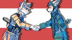 Rating: s
ID: 5346150
Date: 2025-02-02 03:41:06 -0500
Status: active
Score: 2
anthro armor biped bolin clothed clothed_anthro clothing digital_drawing_(artwork) digital_media_(artwork) flag flag_background gesture gun handgun handshake hat headgear headwear helmet hiding_object holding_object holding_weapon knife male military_uniform pistol ranged_weapon shaded simple_shading solo standing uniform weapon post #5346150