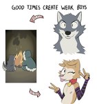 Rating: s
ID: 5190597
Date: 2024-11-18 17:58:54 -0500
Status: active
Score: 59
5_fingers anthro canid canine canis claws collar countershade_face countershade_fur countershading domestic_dog domestication duo english_text femboy feral fingers floppy_ears fur gesture grey_body grey_fur hand_gesture hi_res human humor male mammal mangoyena one_eye_closed solo text tongue tongue_out v_sign wolf post #5190597