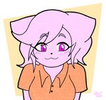 Rating: s
ID: 4194314
Date: 2023-07-26 08:48:32 -0400
Status: active
Score: 10
alien blush bust_portrait button_(fastener) cat_smile clothing collared_shirt dress_shirt eyebrows eyelashes felid feline female fur glistening glistening_eyes hair hi_res looking_at_viewer mammal marianne_(mew_arts) mew_arts orange_clothing orange_shirt orange_topwear pink_body pink_fur pink_hair portrait purple_eyes shirt signature simple_background solo thick_eyebrows topwear post #4194314
