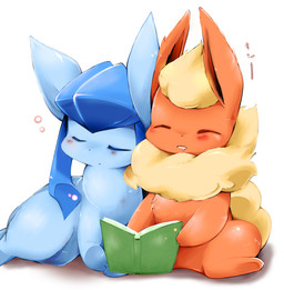 2018 ambiguous_gender azuma_minatsu duo eeveelution feral flareon generation_1_pokemon generation_4_pokemon glaceon nintendo pokemon pokemon_(species) simple_background sleeping white_background