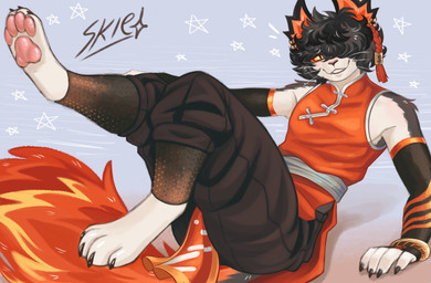 Rating: s
ID: 5669202
Date: 2025-06-26 15:38:26 -0400
Status: active
Score: 20
2025 aak_(arknights) absurd_res anthro arknights asian_clothing black_body black_fur black_hair bottomwear claws clothing domestic_cat feet felid feline felis fur hair hair_over_eye hi_res hindpaw hypergryph le_kitty_skie lying male mammal on_back orange_tail pants paws smile smiling_at_viewer solo studio_montagne tail topwear white_body white_fur post #5669202