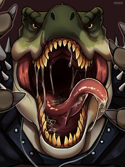 Rating: s
ID: 5708041
Date: 2025-07-14 09:44:08 -0400
Status: active
Score: 12
anthro artist_name black_clothing black_jacket black_topwear bodily_fluids brown_background clothed clothing dinosaur drooling front_view green_body hi_res jacket jewelry looking_at_viewer male male_anthro mouth_shot narrowed_eyes necklace open_mouth orange_eyes prehistoric_species red_tongue reptile roobin saliva saliva_on_tongue saliva_string scalie sharp_teeth simple_background solo spiked_jacket teeth text tongue tongue_out topwear white_body post #5708041