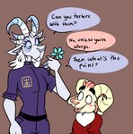 Rating: s
ID: 5586626
Date: 2025-05-20 17:41:32 -0400
Status: pending
Score: 3
2023 3_fingers 6_horns alkei anthro asking asking_another beastofeuthanasia belt black_belt black_eyebrows blue_eyes blue_flower blue_horn blue_jumpsuit bovid brown_background buckteeth caprine caprine_demon closed_frown clothed clothed_anthro clothed_female clothed_male clothing colored curled_horn curved_horn demon dialogue digital_drawing_(artwork) digital_media_(artwork) duo ear_piercing english_description english_text eyebrows eyelashes female female_anthro fingers flower frown fully_clothed fully_clothed_anthro fully_clothed_female fur goat goat_demon hair hi_res holding_flower holding_object hooved_fingers hooves horizontal_pupils horn larger_anthro larger_female long_hair looking_at_another male male_anthro mammal mouth_closed multi_horn multicolored_eyes multicolored_horn open_mouth open_smile piercing pink_hair pink_inner_ear pink_nose pink_tongue plant pockets pupils purple_body purple_fur purple_nose question red_clothing red_shirt red_topwear rolled_up_sleeves shaded shirt short_hair simple_background simple_shading size_difference smaller_anthro smaller_male smile speech_bubble standing teeth text text_on_clothing text_on_jumpsuit thick_eyebrows tongue topwear white_hair white_horn wynter_(beastofeuthanasia) yellow_horn zipper post #5586626