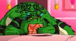 Rating: s
ID: 5616013
Date: 2025-06-02 07:06:45 -0400
Status: active
Score: 3
2018 alex_(jrbart) anthro black_markings crazydrak crocodile crocodilian dated eating empty_eyes fangs food green_body green_scales hi_res lying male markings on_front open_mouth overweight overweight_anthro overweight_male pancake reptile scales scalie signature solo striped_arms striped_legs striped_markings striped_tail stripes tail tail_markings teeth yellow_body yellow_eyes yellow_scales post #5616013