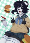 Rating: s
ID: 5599804
Date: 2025-05-26 13:09:33 -0400
Status: active
Score: 13
absurd_res ahoge asian_clothing bear beverage bottomwear burger checkered checkered_background clothing double_v_sign east_asian_clothing female food fur gesture giant_panda hair hand_gesture heart_pupils hi_res japanese_clothing japanese_school_uniform ken_ashcorp kenny_(kenashcorp) kneeling legwear mammal open_mouth pattern_background school_uniform serafuku simple_background skirt smile soda soda_cup solo suchimonix thick_thighs thigh_highs uniform v_sign white_body white_fur post #5599804