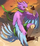 Rating: s
ID: 5541563
Date: 2025-05-01 10:42:58 -0400
Status: active
Score: 3
anthro avian avian_feet beak biped bird blue_body claws clothing digital_media_(artwork) enemytal falling feathered_crest feathered_wings feathers galliform green_eyes gyro_feather head_crest hi_res male peafowl phasianid pink_body scarf solo tail tail_feathers winged_arms wings post #5541563