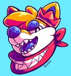 Rating: s
ID: 3505384
Date: 2022-08-14 02:52:57 -0400
Status: active
Score: 44
animate_inanimate anthro bandetto blue_eyebrows blue_inner_ear blue_nose blue_tongue canid canine canis countershade_face countershading crown domestic_dog eyebrows grin halley_labs headgear headshot_portrait inflatable kerchief lapfox_trax light_body living_inflatable looking_at_viewer male mammal neckerchief neckwear open_mouth orange_body portrait recobox red_crown red_kerchief red_neckerchief sharp_teeth signature smile solo teeth tongue white_body white_countershading post #3505384