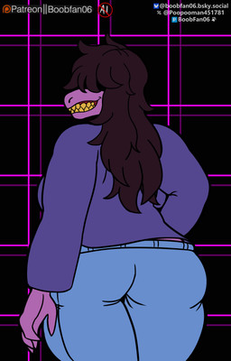 Rating: s
ID: 5769853
Date: 2025-08-10 15:56:25 -0400
Status: pending
Score: 4
2025 anthro artist_name back_boob bared_teeth big_breasts big_butt boobfan06 bottomwear breasts butt butt_focus clothing dark_hair deltarune denim denim_bottomwear denim_clothing female flat_colors geometric_background grid_background hair hair_over_eye hi_res jeans long_hair looking_at_viewer looking_back messy_hair pants patreon_username pattern_background purple_body purple_clothing purple_shirt purple_topwear scalie sharp_teeth shirt simple_background smile smirk solo susie_(deltarune) teeth text topwear undertale_(series) yellow_teeth post #5769853