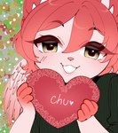 Rating: s
ID: 5585230
Date: 2025-05-20 00:51:13 -0400
Status: active
Score: 7
anthro bust_portrait clothed clothing feathered_wings feathers female floral_background front_view glistening glistening_eyes green_clothing green_topwear grin hair holding_heart looking_at_viewer pink_body pink_wings portrait red_hair short_hair smile solo sonyan topwear wings yellow_eyes post #5585230
