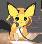 Rating: s
ID: 5540105
Date: 2025-04-30 18:45:25 -0400
Status: active
Score: 45
absurd_res black_body black_fur boui clothing collar costume dialogue electronics english_text feral fur generation_1_pokemon generation_2_pokemon greeting hi_res holding_object inside insurance insurance_company kigurumi male nintendo on_phone onesie open_mouth paper phone phone_call pichu pink_body pink_cheeks pink_fur pokemon pokemon_(species) pokemon_costume pokemon_kigurumi raichu sitting solo text yellow_body yellow_fur yin_yang post #5540105