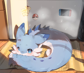 Rating: s
ID: 5690050
Date: 2025-07-06 13:17:32 -0400
Status: active
Score: 135
ambiguous_gender bite blue_body blue_eyes blue_fur blush blush_lines cheek_tuft chibi chillet detailed_background digital_media_(artwork) dragon ear_markings facial_tuft feral freezing fur furret generation_2_pokemon hi_res janiskisa kemono lagomorph looking_at_viewer lying lying_on_ground mammal mythological_creature mythological_scalie mythology nintendo nintendo_switch on_ground pal_(species) palworld pocketpair pokeball pokemon pokemon_(species) relaxing scalie smile snow solo tail tail_bite tail_in_mouth tuft white_body white_fur post #5690050