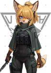 Rating: s
ID: 5654077
Date: 2025-06-19 18:23:43 -0400
Status: active
Score: 33
anthro belt blonde_hair blue_eyes canid canine clothed clothing combat_knife earpiece emblem female fox frown fully_clothed fur hair hair_over_eye hi_res holding_knife holding_melee_weapon holding_object holding_weapon inner_ear_fluff kemono knife looking_at_viewer mammal melee_weapon military military_uniform ponytail sinelesh soldier solo standing tail thigh_holster tight_clothing tuft uniform warrior weapon yellow_body yellow_fur post #5654077