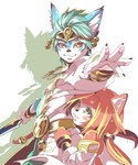 Rating: s
ID: 4874686
Date: 2024-06-24 02:36:55 -0400
Status: active
Score: 10
5:6 accessory age_difference anthro armor armwear bell blue_hair blush bracelet bracers clothed clothing cousins_(lore) crown detached_sleeves detailed duo felid feline female gloves_(marking) green_eyes hair hair_accessory headgear hi_res holding_object holding_weapon jewelry koei_tecmo male mammal markings necklace red_hair saikin_san_(artist) setsuna_(warriors) short_hair tamaki_(warriors) twintails_(hairstyle) warriors_(game_series) warriors_all-stars weapon yellow_eyes young young_female younger_female post #4874686