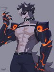 Rating: s
ID: 5538849
Date: 2025-04-30 00:54:01 -0400
Status: active
Score: 27
2025 abs absurd_res anthro artist_logo artist_name belt black_hair bottomwear canid canine canis chain chain_collar chest_harness chest_scar choker cigarette clothed clothing collar countershading coyote digital_media_(artwork) ear_piercing ear_tuft eyewear facial_hair facial_scar fluffy fluffy_tail glowing glowing_arms grey_body hair hair_over_eye harness hi_res highlights_(coloring) holding_cigarette holding_object jewelry klaus_bloodstein logan_(klaus_bloodstein) logo male male_anthro mammal multicolored_body muscular muscular_anthro muscular_male neck_tuft necklace orange_eyes pants pecs piercing prosthetic prosthetic_arm prosthetic_limb scar serious serious_face shirtless shirtless_anthro shirtless_male smoke solo spiked_collar spikes stubble sunglasses tail text topless tuft two_tone_body white_highlights post #5538849