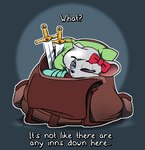Rating: s
ID: 3628042
Date: 2022-10-15 04:38:07 -0400
Status: active
Score: 130
2022 accessory anthro backpack backpack_hero bedding black_nose blanket blue_eyes blue_pupils bow_ribbon daaberlicious dialogue english_text female frown fur grey_body grey_fur grey_hair hair hair_accessory hair_bow hair_ribbon half-closed_eyes in_backpack looking_at_viewer mammal melee_weapon murid murine narrowed_eyes one_eye_closed pillow pupils purse_(backpack_hero) rat ribbons rodent solo sword text weapon post #3628042