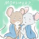Rating: s
ID: 739292
Date: 2015-10-02 04:30:30 -0400
Status: active
Score: 28
1:1 anthro antoinette_(ernest_and_celestine) black_eyes blue_background blush celestine_(ernest_and_celestine) clothed clothing digital_media_(artwork) duo ernest_and_celestine eyebrows eyelashes female french_text fur grey_body grey_fur house_mouse jewelry lonbluewolf mammal mouse murid murine navel nude open_mouth partially_clothed question_mark rodent simple_background surprise talking_to_male_viewer text translated underwear wet white_body white_fur young young_anthro post #739292
