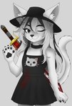 Rating: s
ID: 5546602
Date: 2025-05-03 16:50:59 -0400
Status: active
Score: 5
:3 alternative_fashion anthro arm_tuft blood bodily_fluids claws clothed clothing domestic_cat dress elbow_tuft felid feline felis female flat_chested fur furgonomics ganso gesture goth hat headgear headwear hi_res inner_ear_fluff looking_at_viewer mammal melee_weapon one_eye_closed pawpads simple_background smile solo sword tuft waving waving_at_viewer weapon white_background white_body white_fur wink post #5546602
