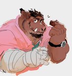 Rating: s
ID: 4435196
Date: 2023-11-25 06:41:22 -0500
Status: active
Score: 33
2023 anthro bandage bandaged_arm blush bodily_fluids chuchowriggle clock clothing eating facial_hair food goatee hair half-length_portrait hi_res looking_at_viewer male mammal morris_(wtdl) necktie overweight overweight_male portrait shirt simple_background smile smiling_at_viewer snout solo suid suine sus_(pig) sweat topwear tusks watch where_the_demon_lurks white_background wild_boar post #4435196