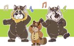 Rating: s
ID: 2254623
Date: 2020-05-13 08:29:50 -0400
Status: active
Score: 10
2020 anthro blush brown_body brown_fur canid canine canon_couple chibi clothing colson_grainger dancing darknessminotaur eyes_closed eyewear fur glasses good_parenting grey_body grey_fur group hi_res humanoid_hands male male/male mammal one_eye_closed onesie overweight overweight_male procyonid raccoon raccoon_dog sebastien_grainger sweet_leaves tanuki toby_grainger wink post #2254623