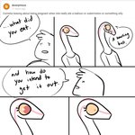 Rating: s
ID: 2509478
Date: 2020-11-30 00:46:17 -0500
Status: active
Score: 558
1:1 anthro ask_blog black_text cavity_storage clothed clothing colubrid comic corn_snake cornelia_(glacierclear) curious_cat dialogue digital_media_(artwork) duo english_text female fully_clothed glacierclear hi_res human humor lampropeltini long_neck looking_at_another looking_away male mammal oops rat_snake red_eyes reptile scalie simple_background snake speech_bubble stomach_storage text yellow_sclera post #2509478