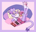 Rating: s
ID: 5582922
Date: 2025-05-19 01:37:33 -0400
Status: active
Score: 159
2025 4_toes accessory anthro arm_tuft barefoot bed biped black_nose blaze_the_cat blush blush_lines book border bottomwear camisole candy caught_in_the_act cheek_tuft chocolate claws clothed clothing crackers_in_bed_pose dessert dipstick_tail domestic_cat dotted_background eating elbow_tuft english_text facial_tuft feet felid feline felis female finger_claws food food_in_mouth forehead_gem fuel_(artist) fur furniture gem gloves_(marking) hair_accessory hair_tie hi_res holding_book holding_object leg_markings legs_up looking_at_viewer lying mammal markings midriff navel on_back on_bed orange_eyes pattern_background pawpads pillow pink_pawpads purple_body purple_border purple_fur sega shorts signature simple_background socks_(marking) solo sonic_the_hedgehog_(series) speech_bubble stretching tail tail_markings text toe_claws toes tuft white_background post #5582922