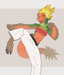 Rating: s
ID: 5665908
Date: 2025-06-24 23:49:33 -0400
Status: pending
Score: 21
absurd_res anthro bandeau biped bird_wyvern bottomwear capcom claws clothed clothed_anthro clothed_female clothing colored feathers feet female fingers fist front_view green_body green_feathers grey_background hi_res humanoid_hands long_tail looking_at_viewer maccao martial_arts martial_arts_uniform midriff monster_hunter multicolored_body navel orange_body pants portrait pose red_clothing red_topwear shirtless_anthro shirtless_female simple_background smile solo sportswear standing taekwondo tail three-quarter_portrait toe_claws toes topwear white_bottomwear white_clothing white_pants yellow_body yellow_feathers yellow_sclera yolabayola1 post #5665908