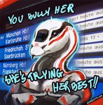 Rating: s
ID: 4143299
Date: 2023-07-01 00:18:26 -0400
Status: active
Score: 111
2023 anoroth anthro artist_name back_spines belly black_belly black_body black_countershading black_eyes black_markings black_scales black_sclera black_stripes black_text black_tongue blue_text bust_portrait claws countershade_neck countershade_scales countershading dark_body deutsche_bahn deutsche_waggonbau_ag digital_media_(artwork) digital_painting_(artwork) dragon duewag_ag electric_railcar english_text female fiat finger_claws german german_text germany head_spines hi_res high-speed_train how_to_dragon_your_train hybrid ice_(train) ice_t index_to_index living_machine living_train living_vehicle locomorph logo machine markings meme multicolored_body multicolored_scales mythological_creature mythological_scalie mythology neck_spines painting_(artwork) portrait pupils railcar red_body red_claws red_markings red_scales red_stripes reptile reverse_countershading scale_markings scales scalie siemens_ag solo spines striped_body striped_scales stripes text tongue tongue_out train vehicle ventral_scales white_body white_scales white_spines white_text post #4143299