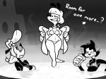 Rating: s
ID: 1316393
Date: 2017-08-30 22:52:09 -0400
Status: active
Score: 66
4:3 alcohol anthro beverage bikini black_and_white blush bodily_fluids breasts canid canine canis clothing cocktail dialogue disney domestic_cat domestic_dog dottie_(disney) drunk english_text erica_(disney) felid feline felis female fleischer_style_toon grin group heart_symbol hot_tub mammal martini mickey_mouse_shorts monochrome one_eye_closed smile substance_intoxication sweat swimwear text tongue tongue_out tooneyd toony topsy_(disney) two-piece_swimsuit undressing wide_hips post #1316393