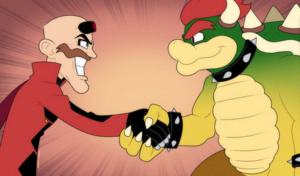 2022 anthro bowser brown_hair claws clothing crossover dr._eggman duo eye_contact facial_hair galaxy_cowboy gesture gloves hair hand_holding handshake handwear hi_res horn human koopa looking_at_another male mammal mario_bros nintendo red_hair scalie sega signature sonic_the_hedgehog_(film) sonic_the_hedgehog_(series)