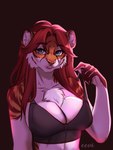 Rating: s
ID: 5440526
Date: 2025-03-17 21:24:36 -0400
Status: active
Score: 78
absurd_res anthro bra bra_pull breasts cleavage clothed clothing clothing_pull creativeevil digital_media_(artwork) eevi_(creativeevil) felid female fur hair hi_res looking_at_viewer mammal pantherine red_hair simple_background solo standing tiger underwear underwear_pull post #5440526